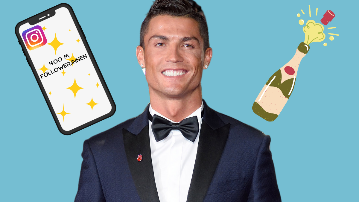 Fußballer und Instagram-Star Cristiano Ronaldo feiert seine über 400 Millionen Follower:innen.
