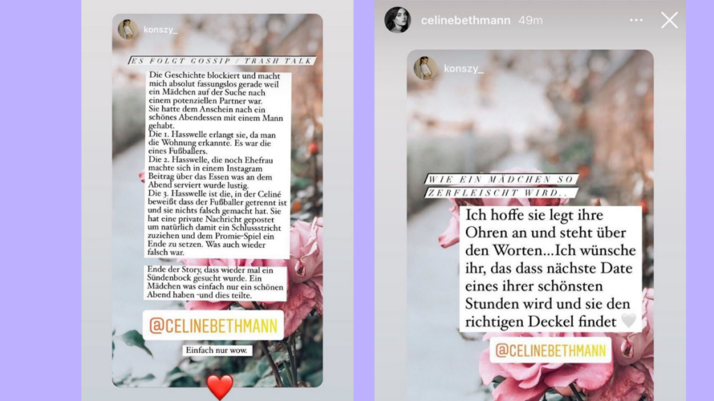 Céline Bethmann teilt Posts einer Userin in ihrer Insta-Story