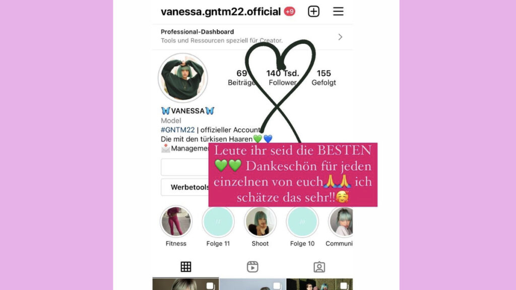 Ex-GNTM-Kandidatin Vanessa bedankt sich bei ihren Instagram-Follower*innen.